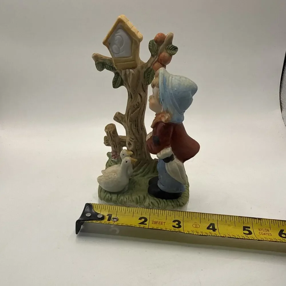 Vintage Porcelain Girl Feeding Geese Figurine Apple Tree Birdhouse Hummel *